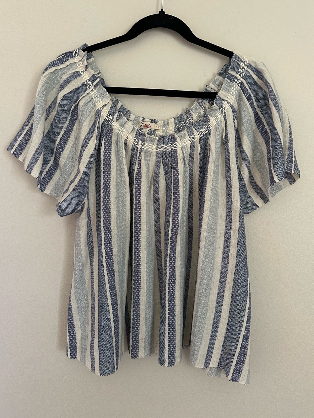 Faherty Annabelle Top Stripe Blue White Large Boho Coastal Campus Ready Casual